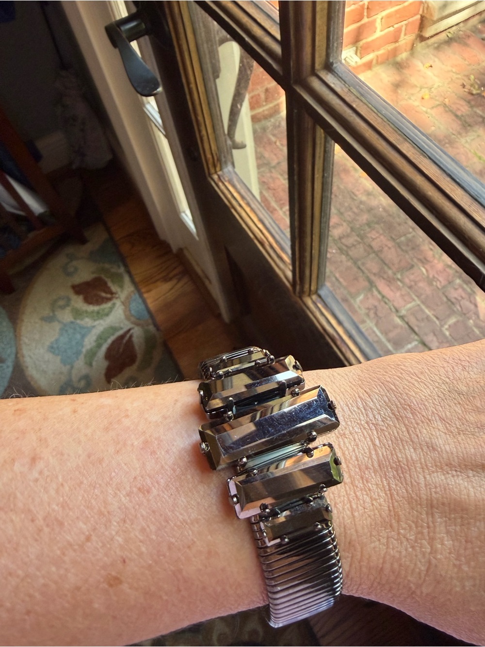Graziano Gunmetal Omega Bracelet with Baguette Stones
